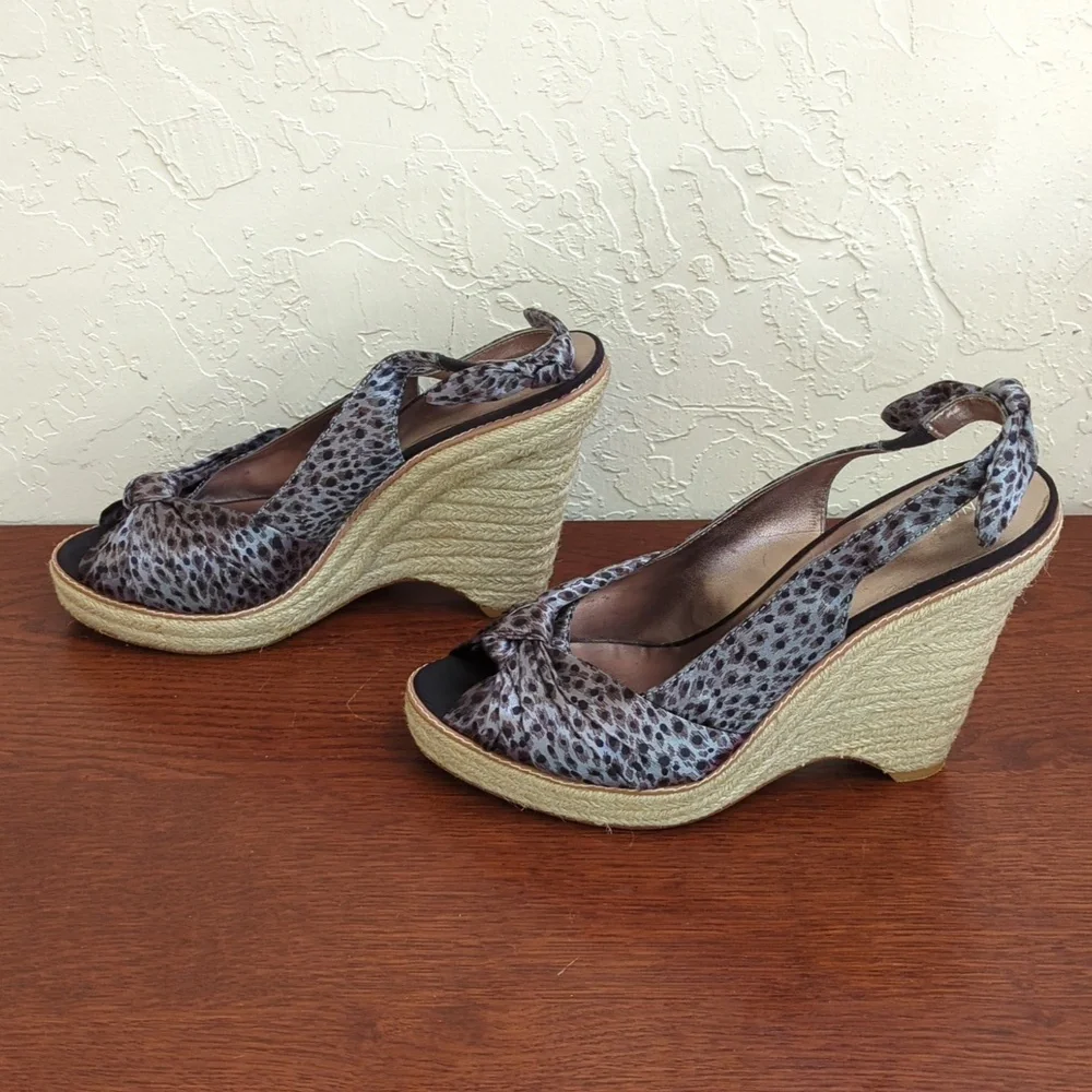 Nine West Leopard Textile Upper Knot Toe/Heel Strap Slingback Espadrilles 9.5